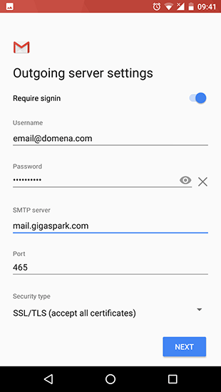 gigaspark mail account android